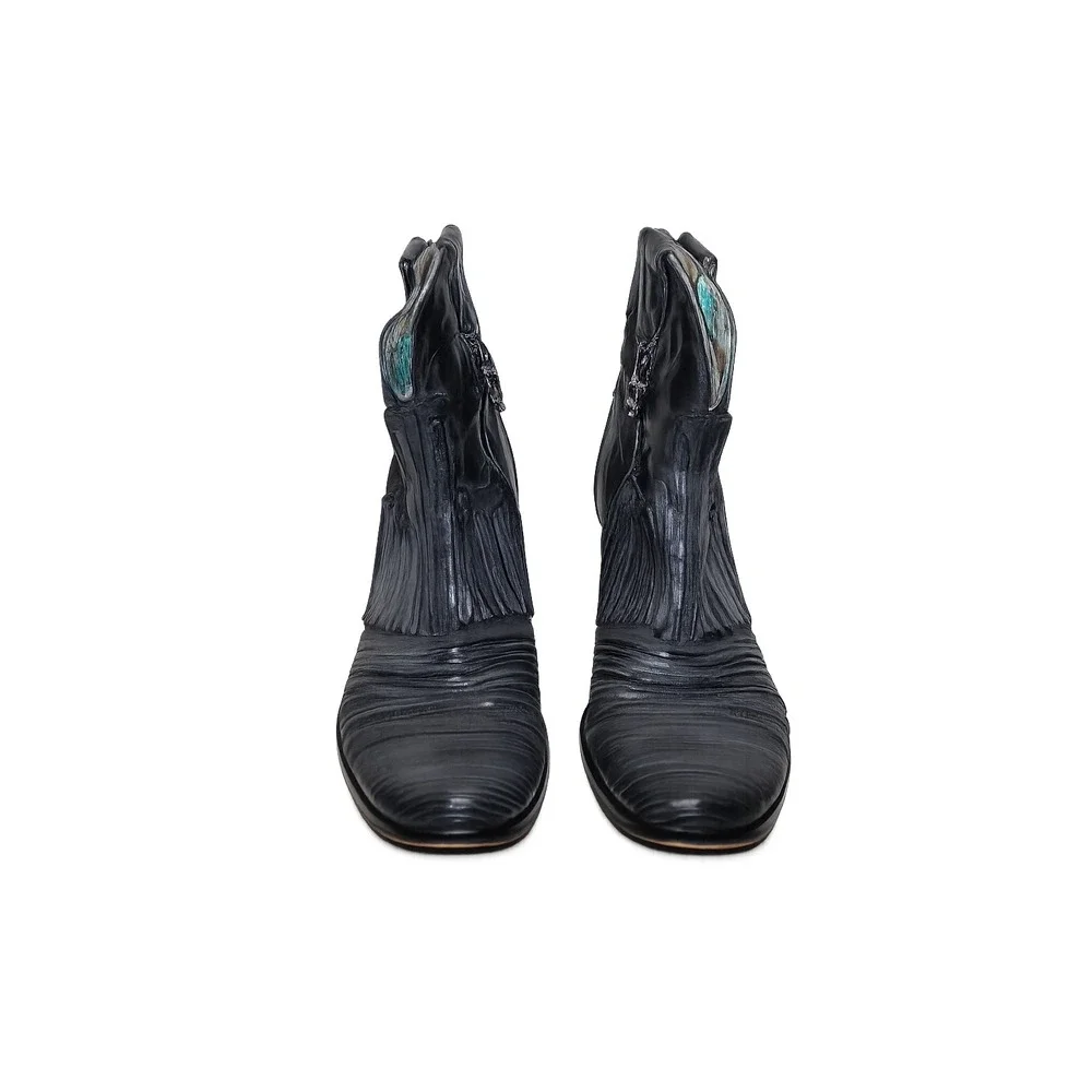 Mark Nason Siren‎ Ankle Boots 6 Black Italian Leather Dragon Zipper Rocker 69106